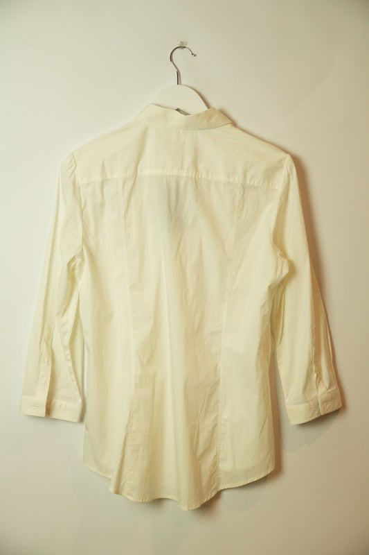 Burberry Brit White LS Button Down Blouse w Pleated Sleeve