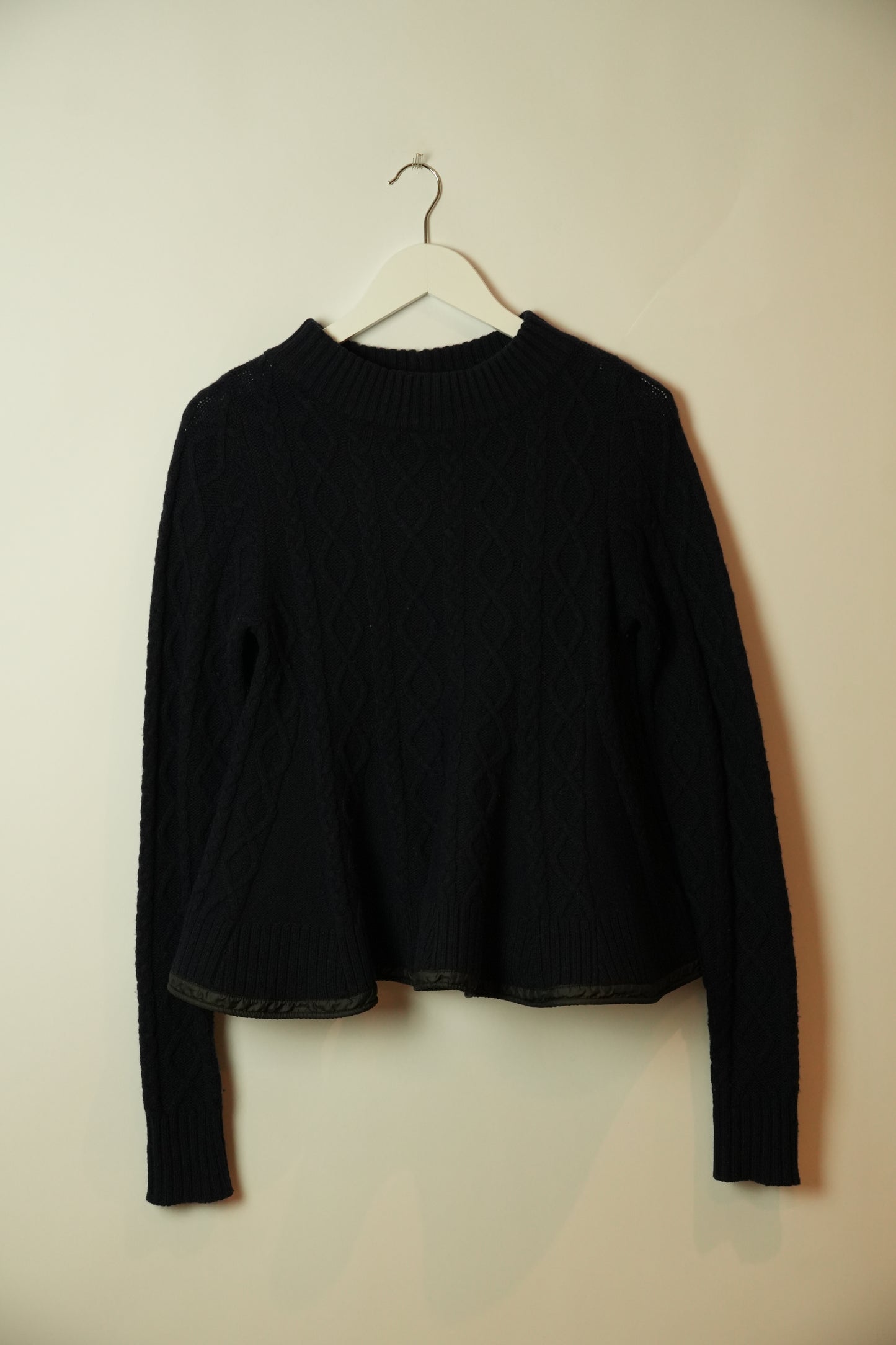 Sacai Cable knit Navy Peplum Wavy Sweater