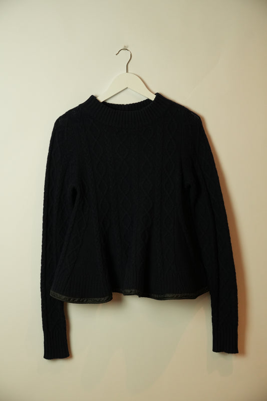 Sacai Cable knit Navy Peplum Wavy Sweater