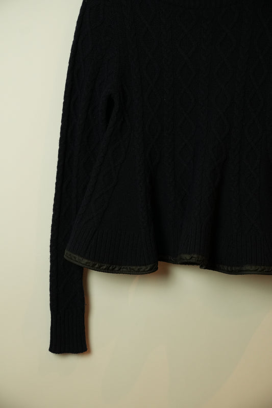 Sacai Cable knit Navy Peplum Wavy Sweater