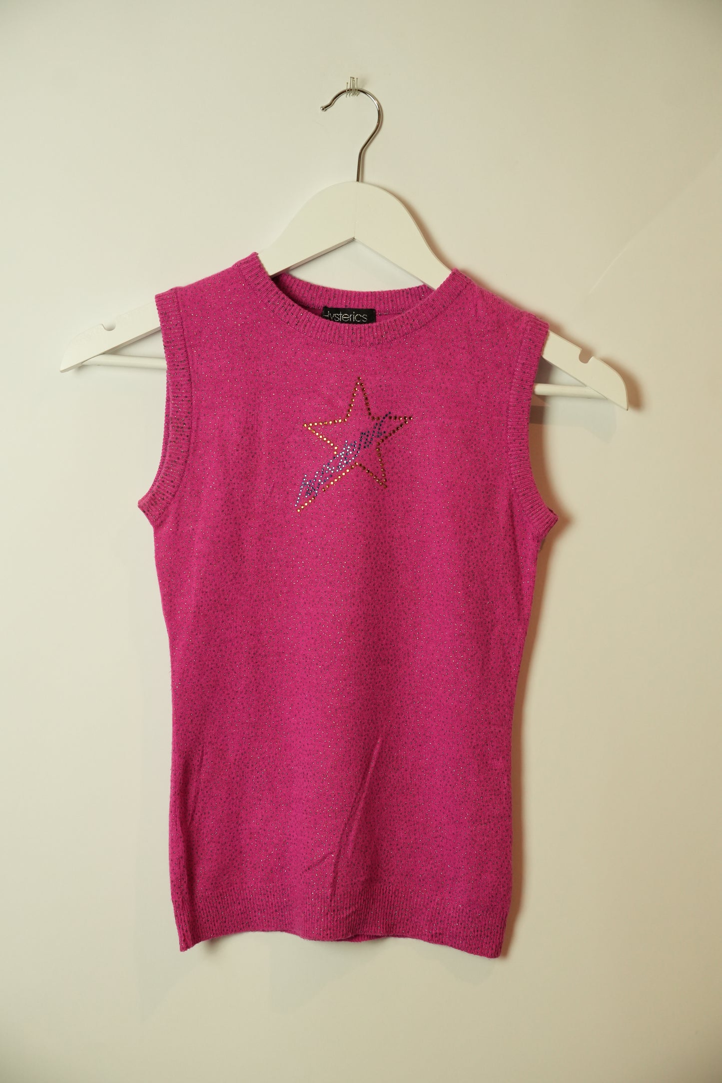 Hysteric Glamour Pink Knit Muscle Tank w Rhinestones