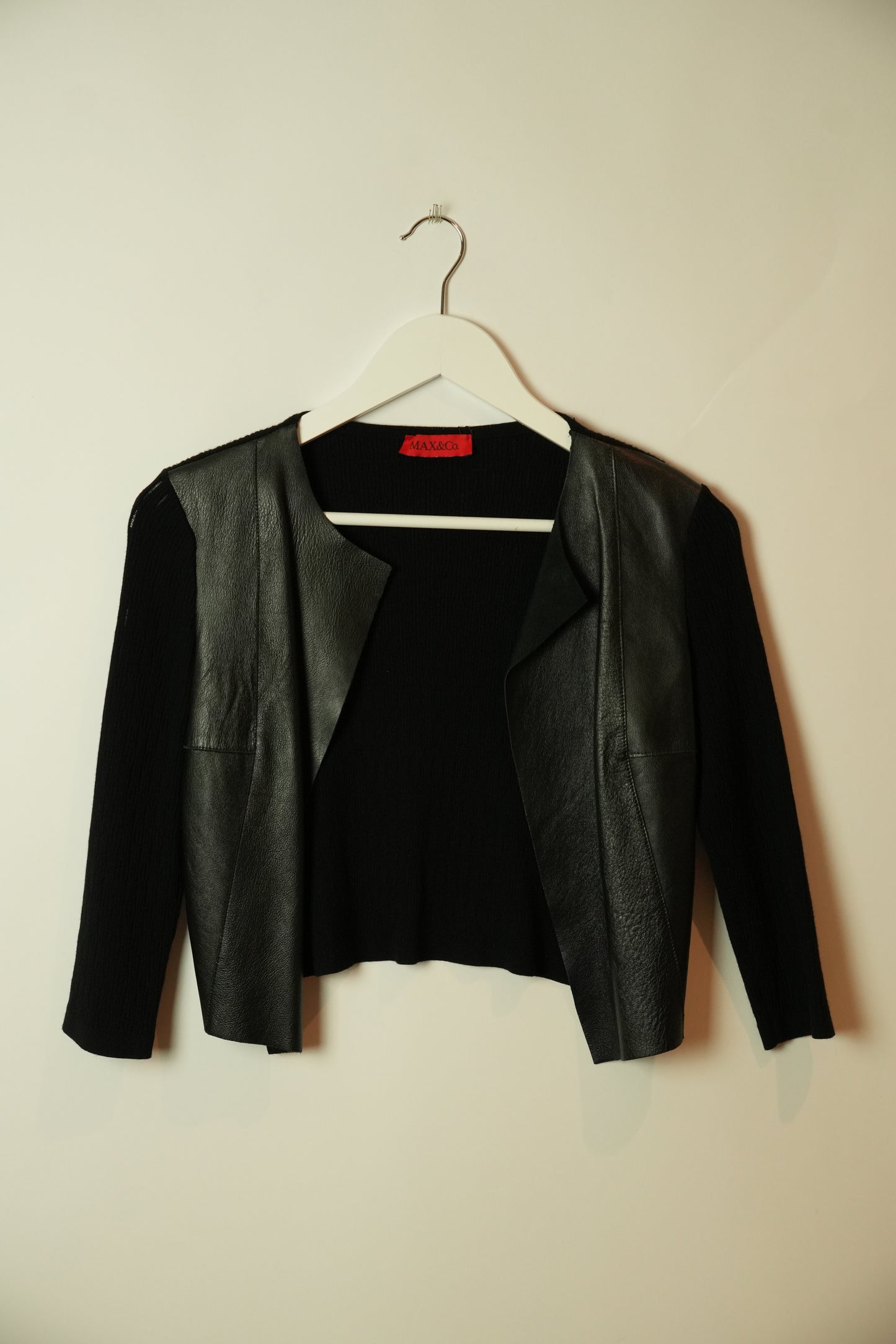 Max & Co Leather Panel Knit Back 3/4 Sleeve Cardigan