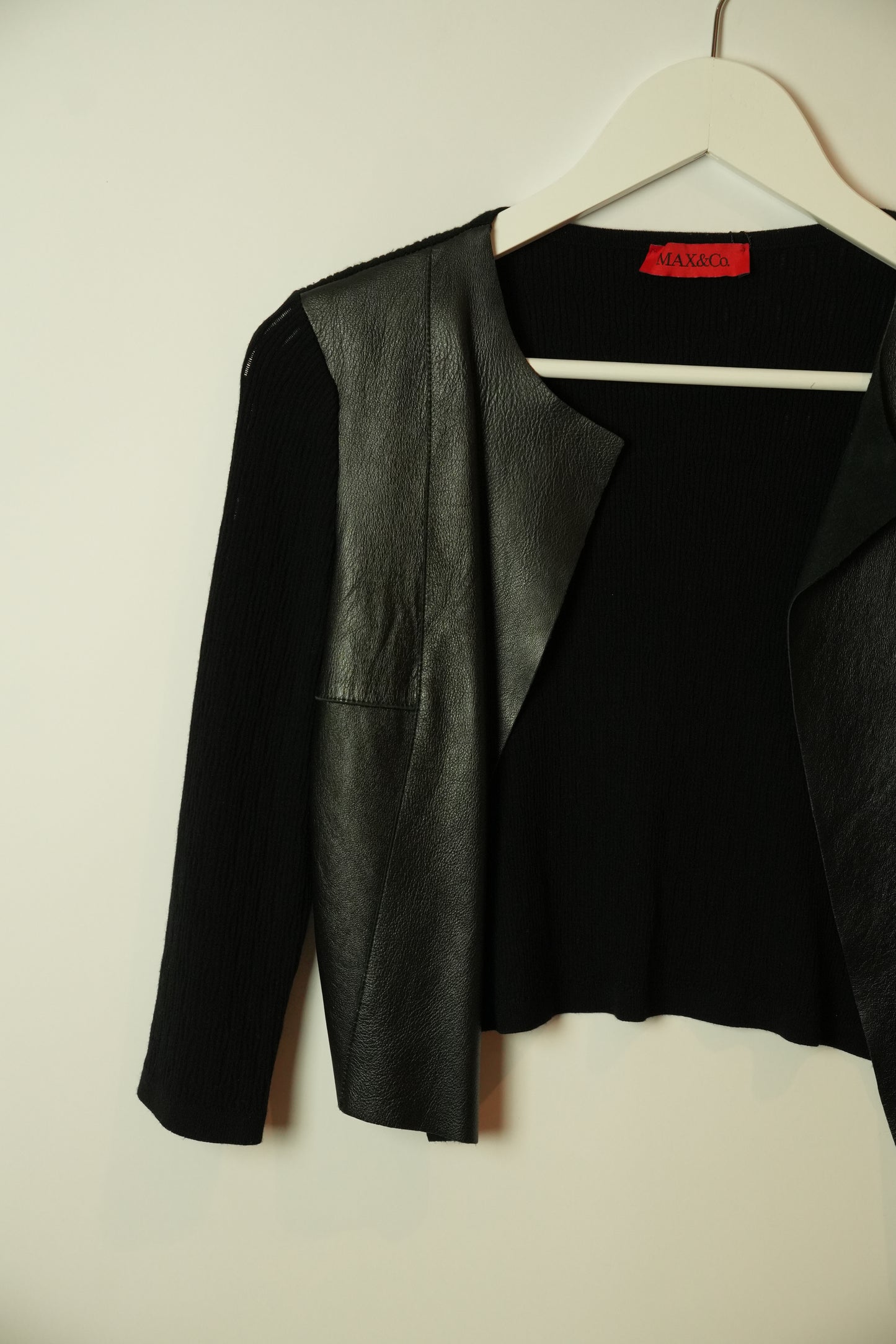 Max & Co Leather Panel Knit Back 3/4 Sleeve Cardigan