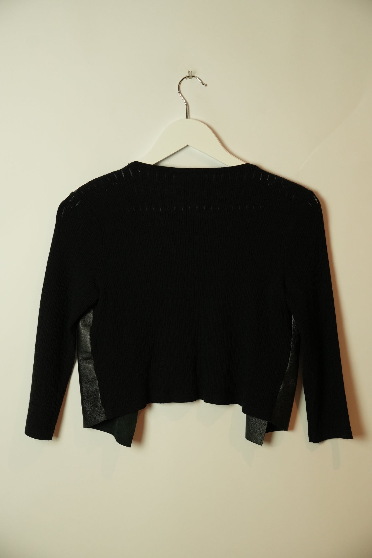 Max & Co Leather Panel Knit Back 3/4 Sleeve Cardigan