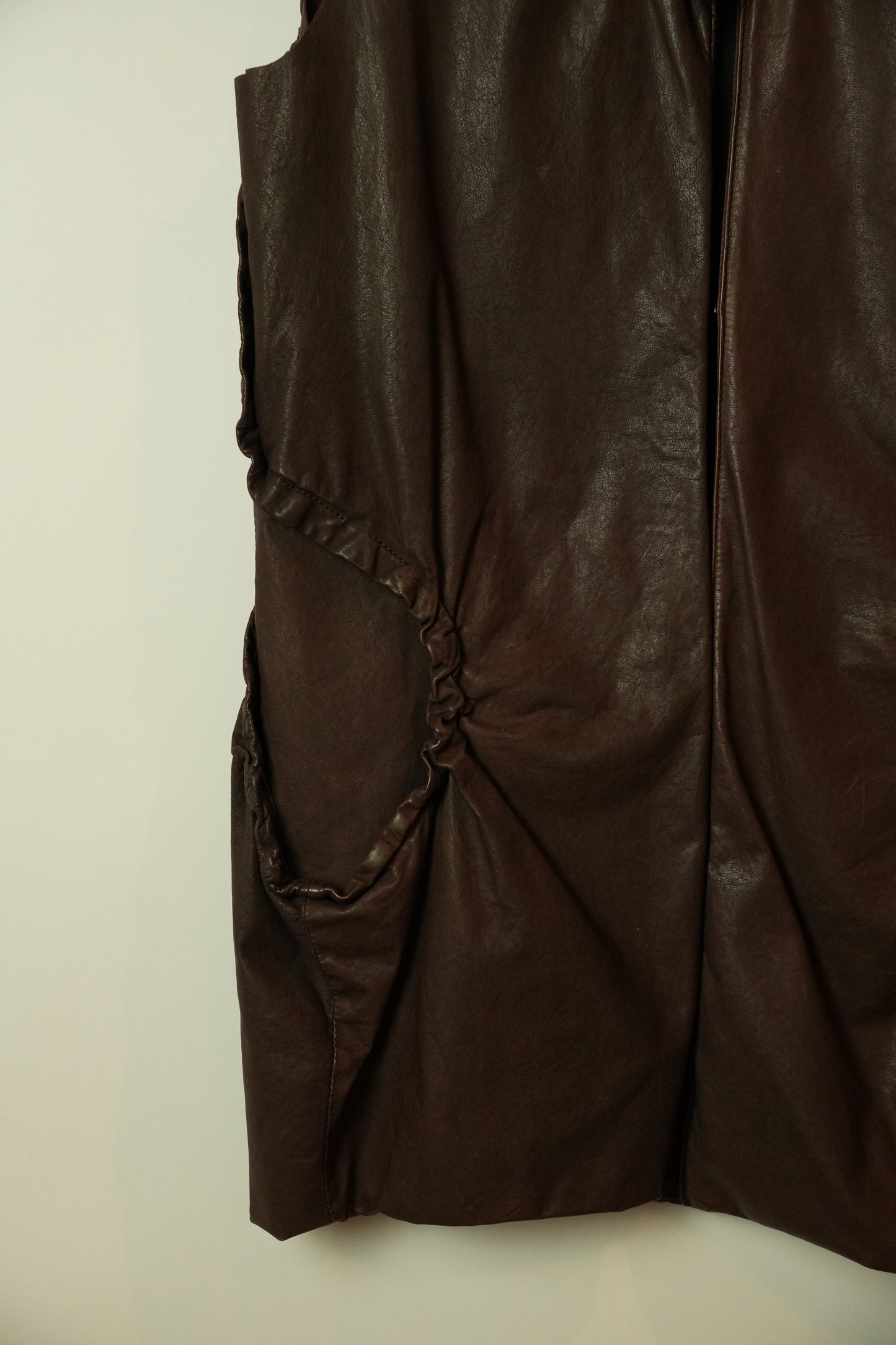 Marni Brown Leather Vest w Tie & Large Open Pockets