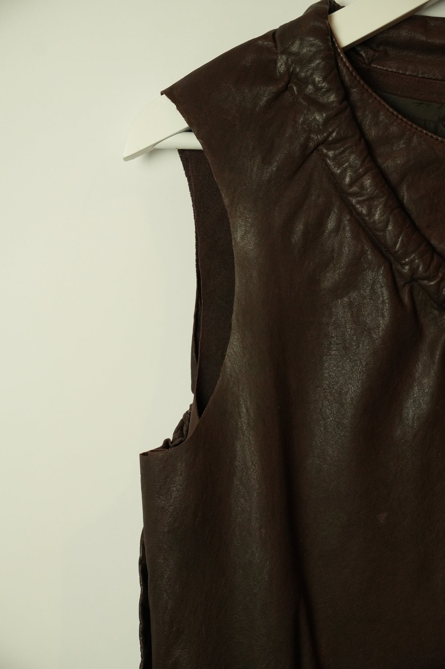 Marni Brown Leather Vest w Tie & Large Open Pockets