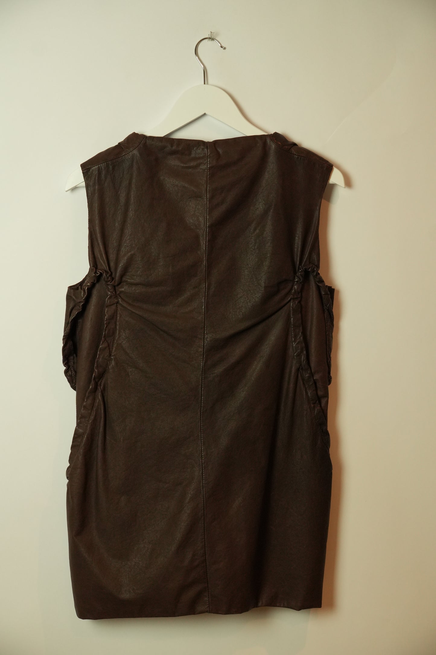 Marni Brown Leather Vest w Tie & Large Open Pockets