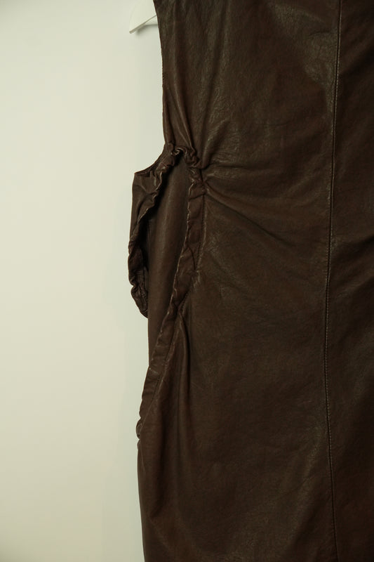 Marni Brown Leather Vest w Tie & Large Open Pockets