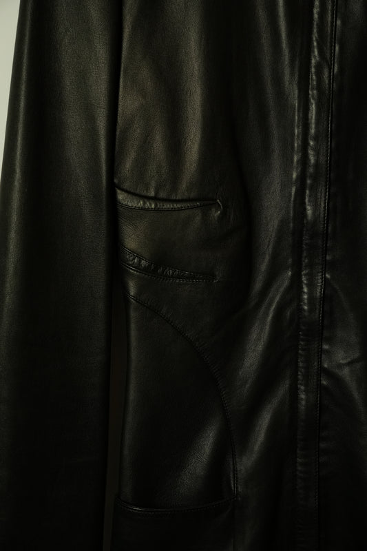 Gianni Versace Collarless Zipper Pocket Black Panel Detail Leather Jacket