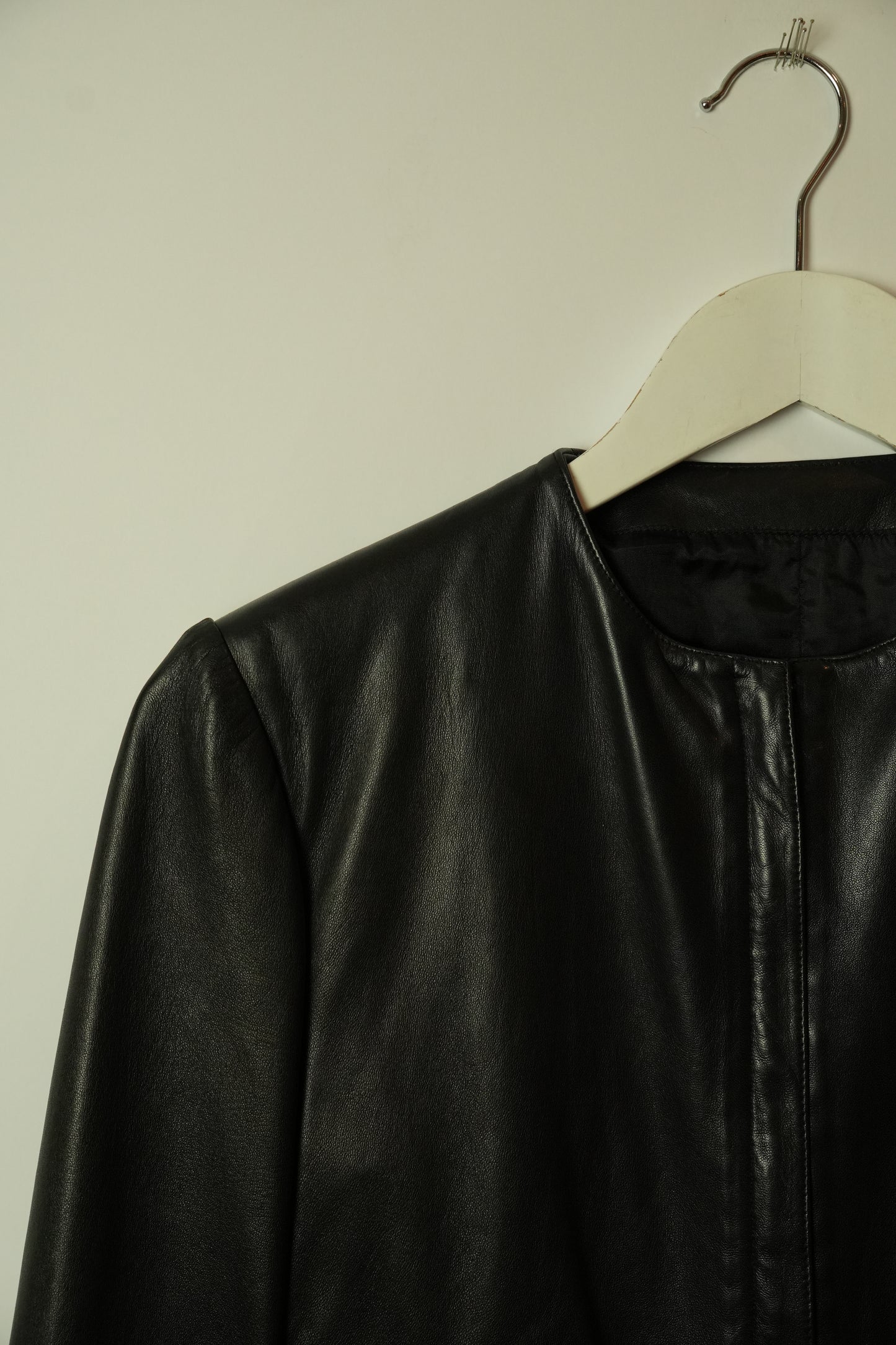 Gianni Versace Collarless Zipper Pocket Black Panel Detail Leather Jacket
