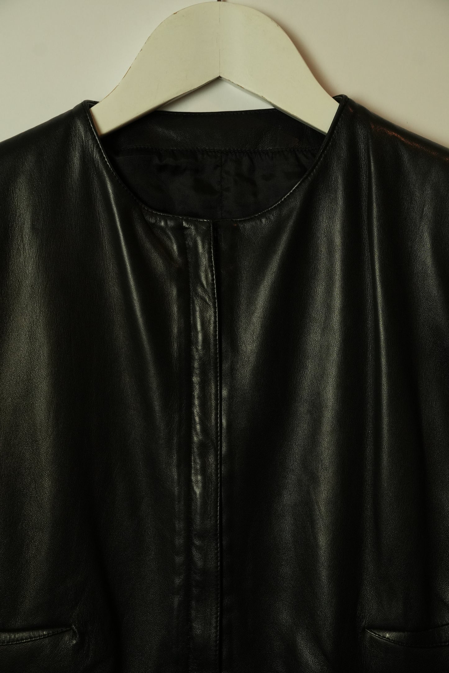 Gianni Versace Collarless Zipper Pocket Black Panel Detail Leather Jacket