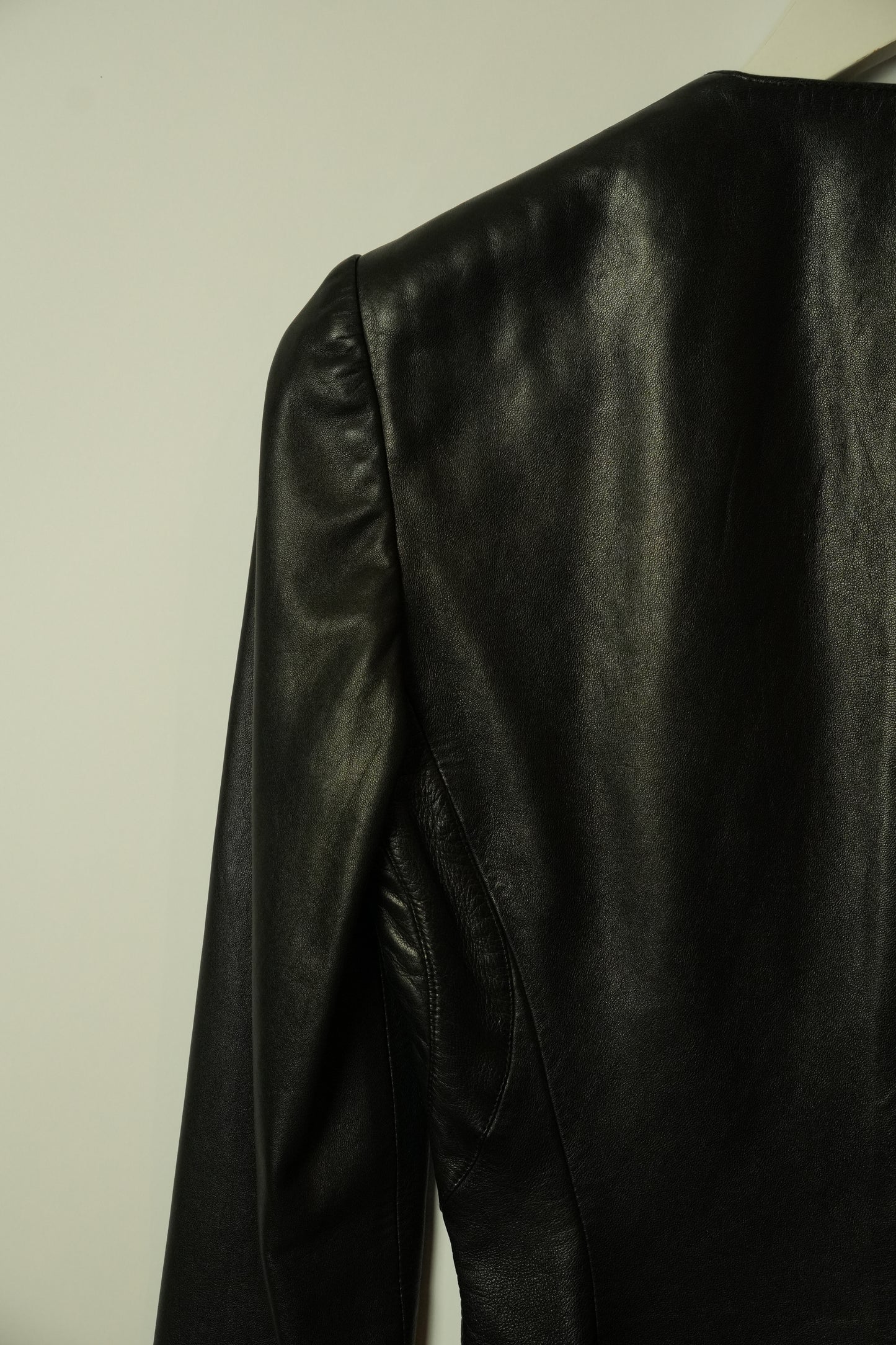 Gianni Versace Collarless Zipper Pocket Black Panel Detail Leather Jacket