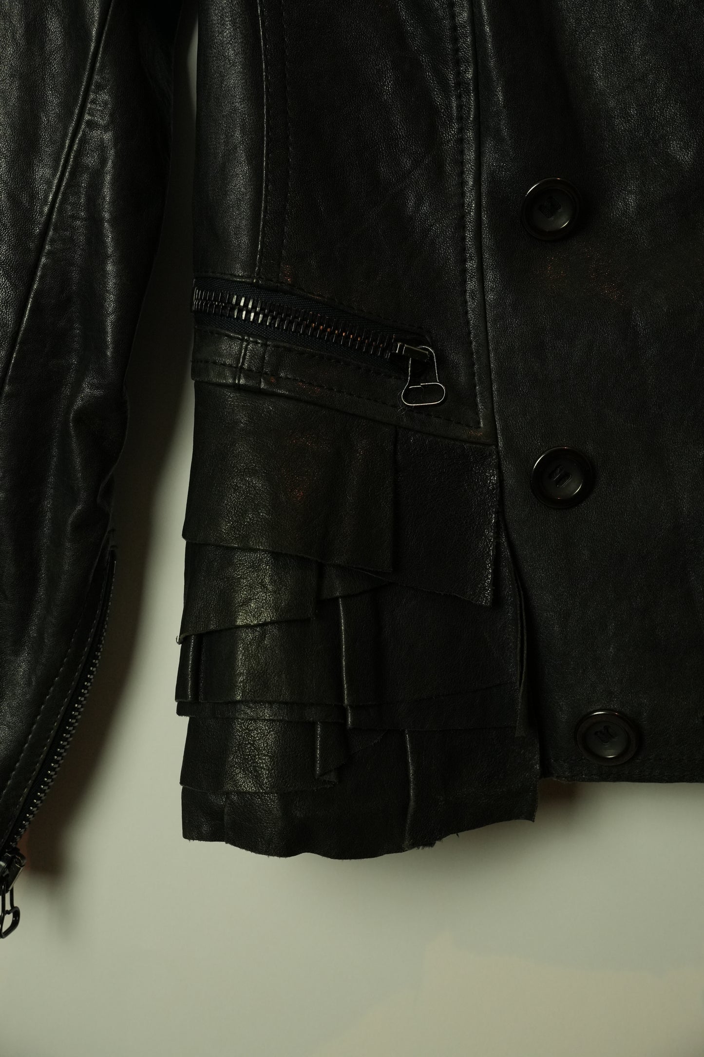 3.1 Phillip Lim Double Breasted Collarless Leather Ruffle Peplum Jacket