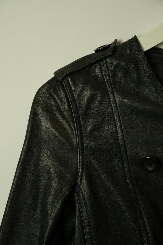 3.1 Phillip Lim Double Breasted Collarless Leather Ruffle Peplum Jacket