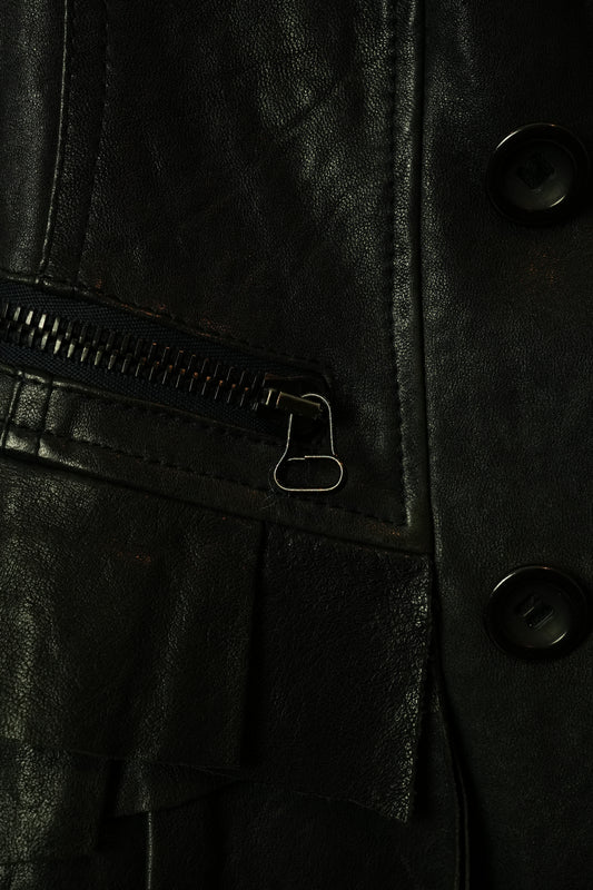 3.1 Phillip Lim Double Breasted Collarless Leather Ruffle Peplum Jacket