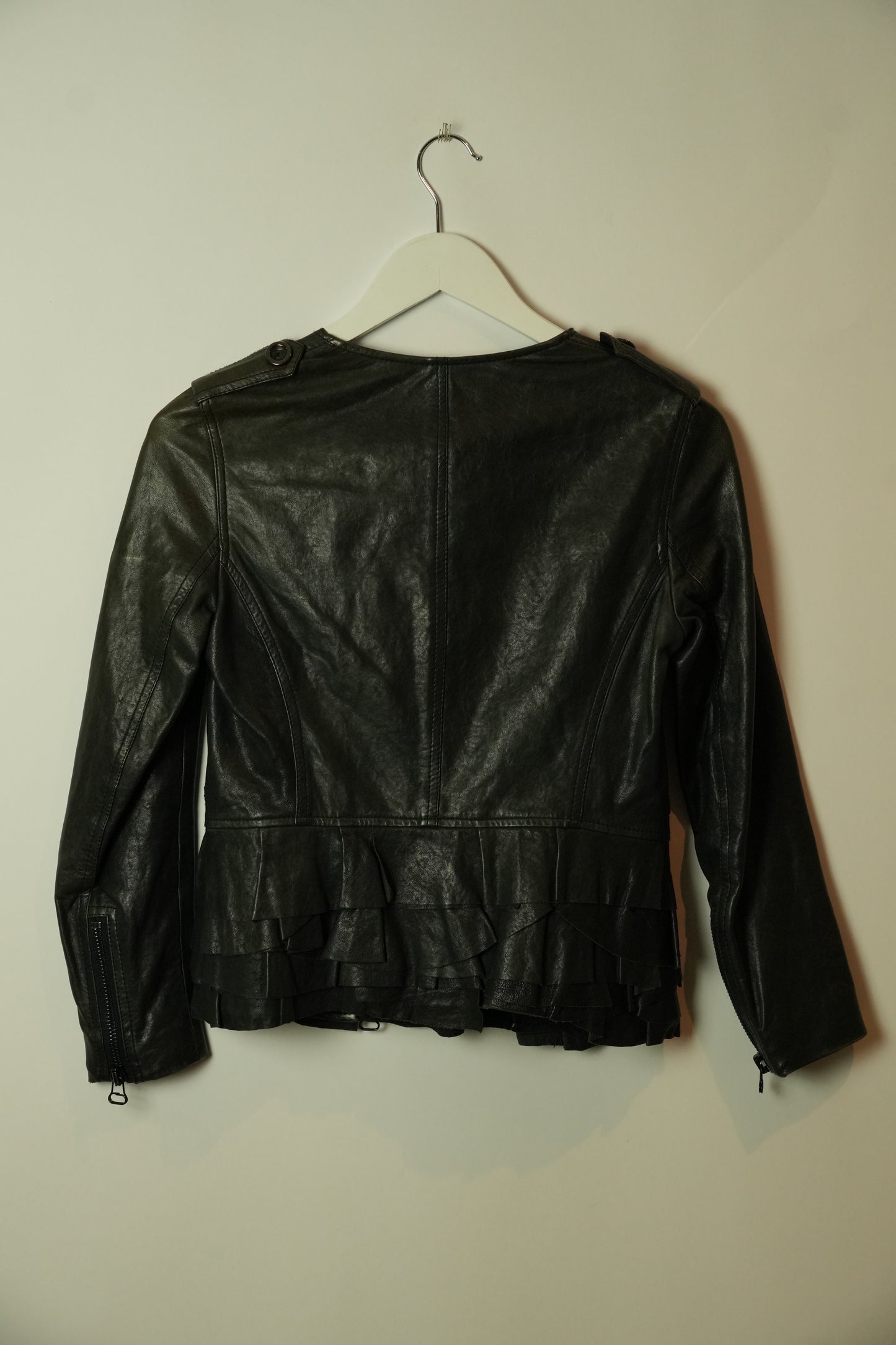 3.1 Phillip Lim Double Breasted Collarless Leather Ruffle Peplum Jacket