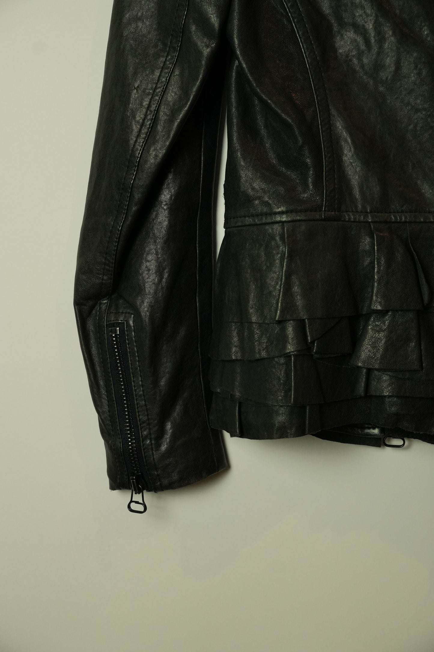 3.1 Phillip Lim Double Breasted Collarless Leather Ruffle Peplum Jacket