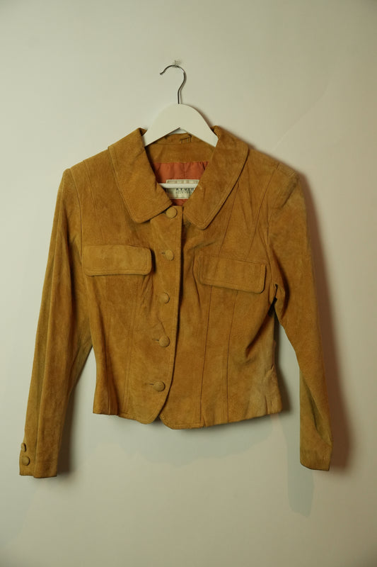 Avoir Retro Mode Suede Leather Jacket w Shoulder Pads