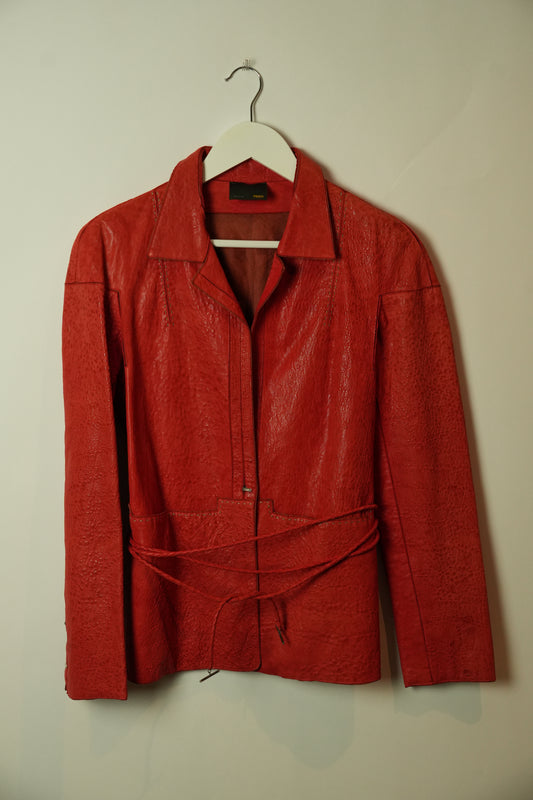 Fendi Red Pebbled Leather w Contrast Stitching Jacket