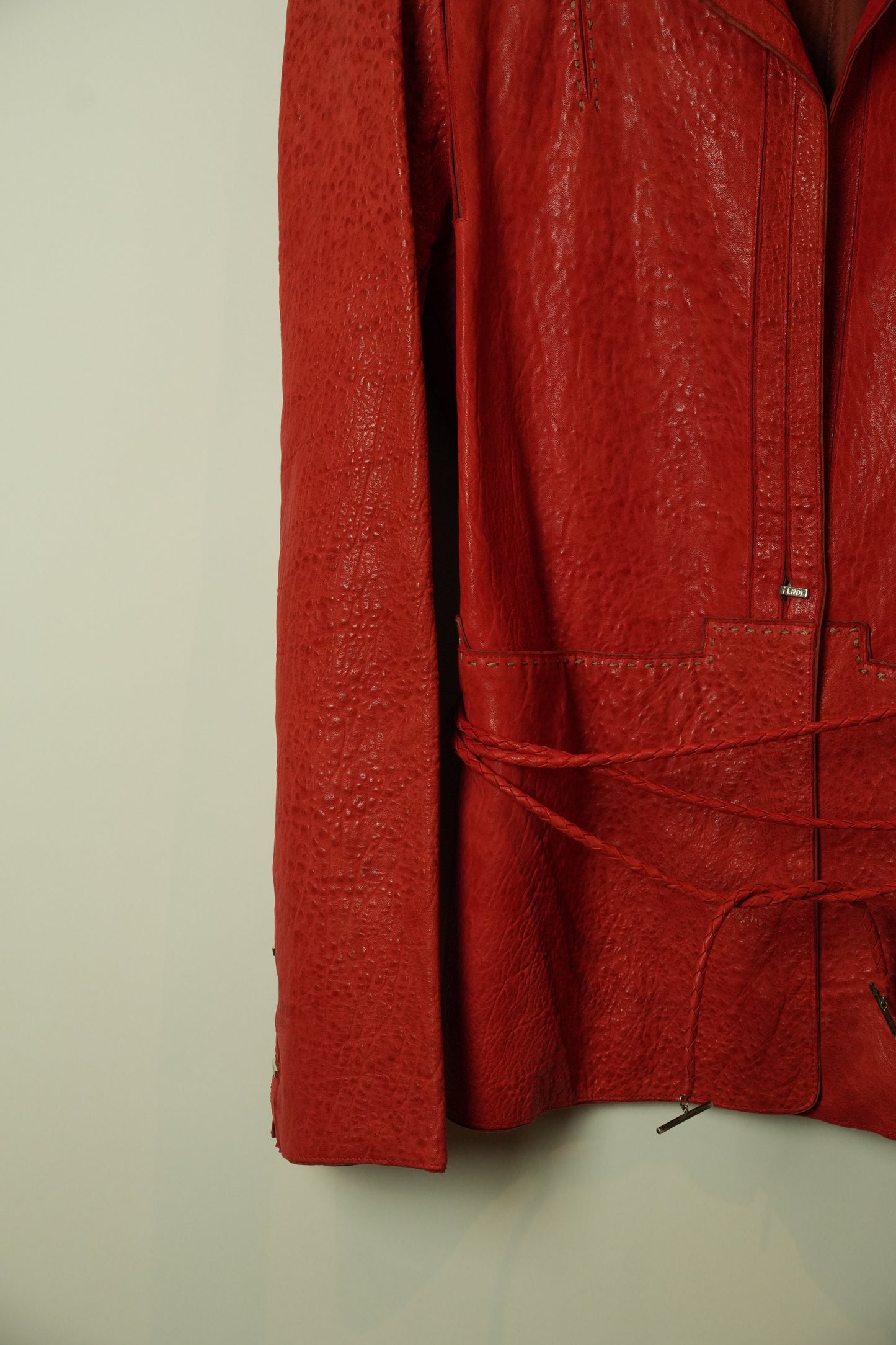 Fendi Red Pebbled Leather w Contrast Stitching Jacket