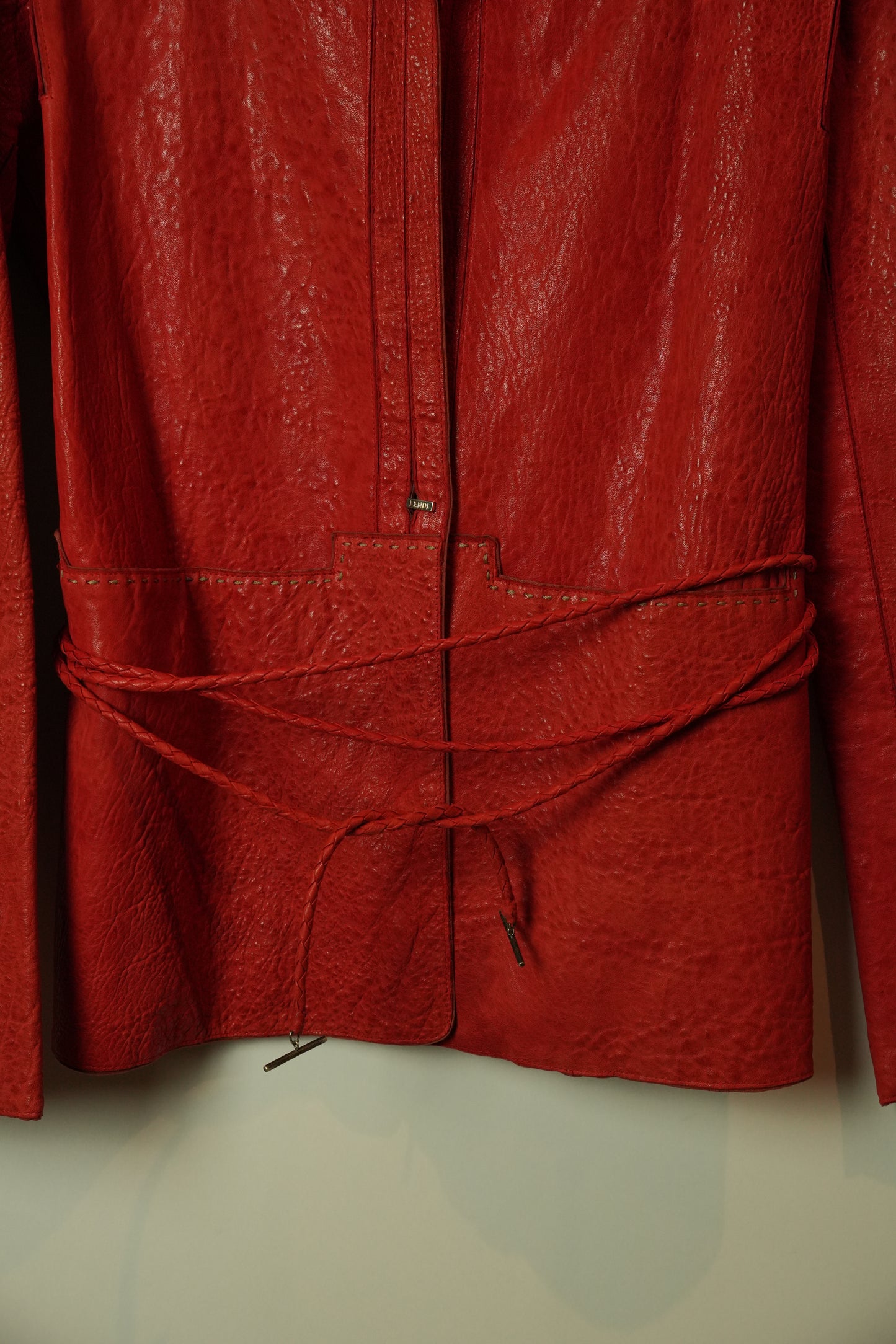 Fendi Red Pebbled Leather w Contrast Stitching Jacket