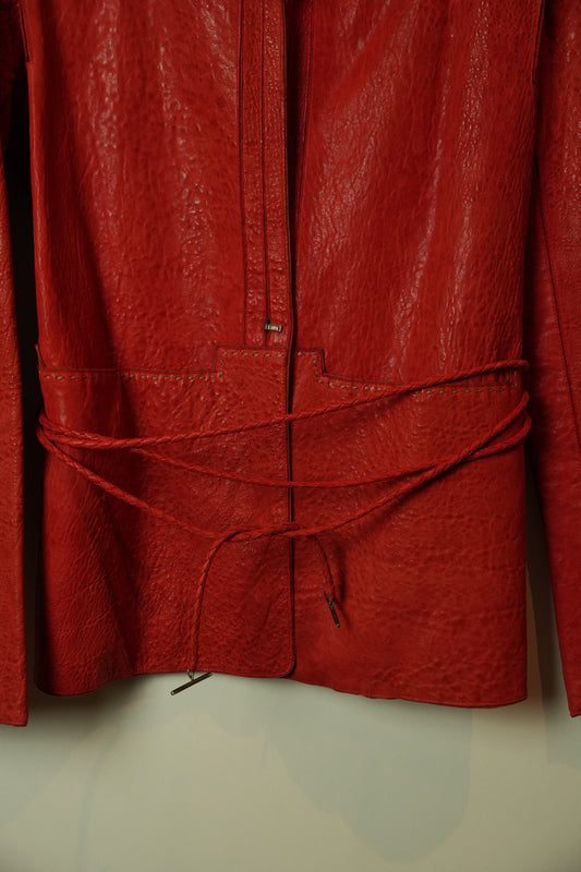 Fendi Red Pebbled Leather w Contrast Stitching Jacket