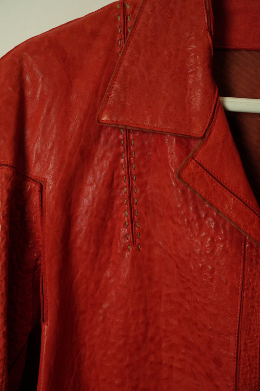 Fendi Red Pebbled Leather w Contrast Stitching Jacket