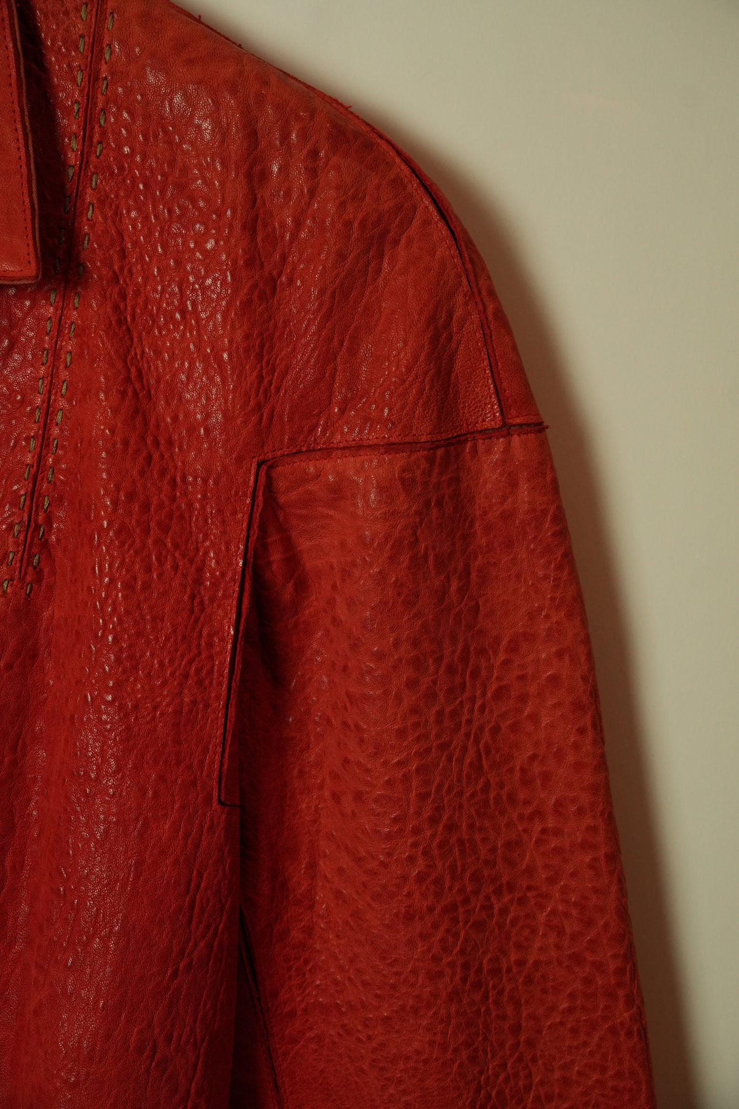 Fendi Red Pebbled Leather w Contrast Stitching Jacket
