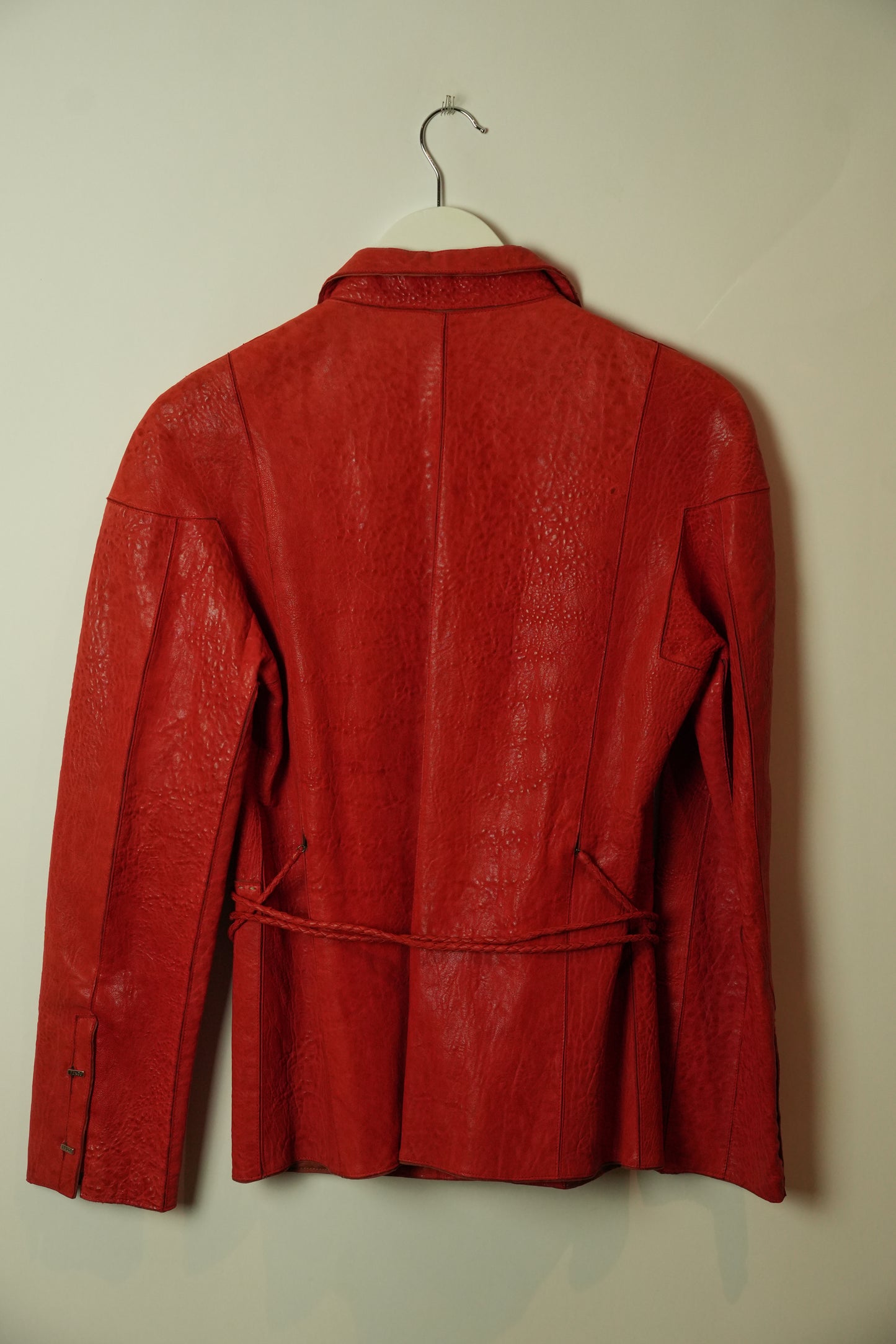Fendi Red Pebbled Leather w Contrast Stitching Jacket
