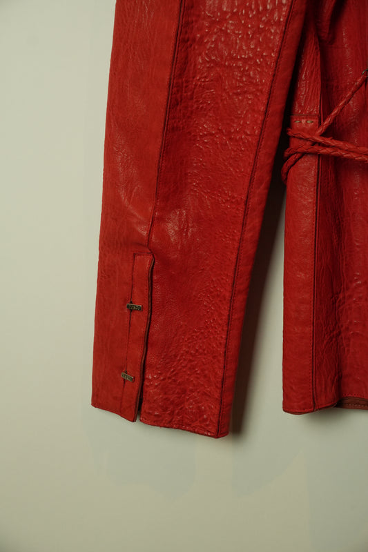 Fendi Red Pebbled Leather w Contrast Stitching Jacket