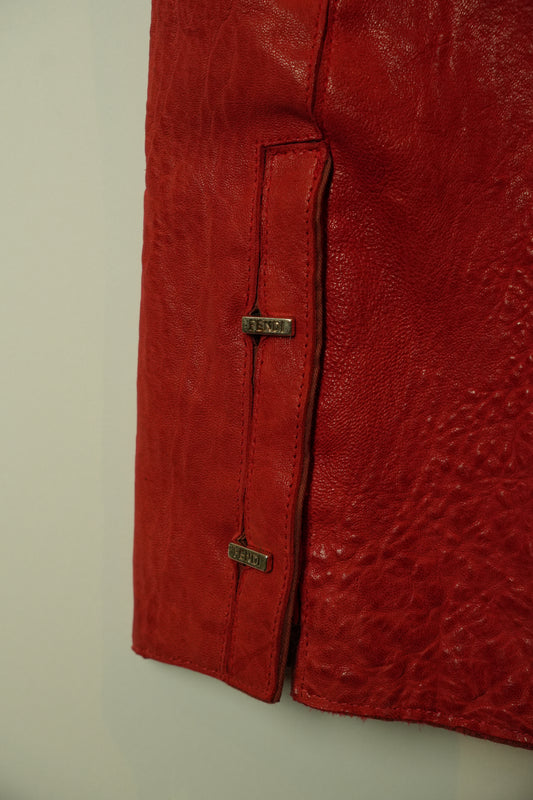 Fendi Red Pebbled Leather w Contrast Stitching Jacket