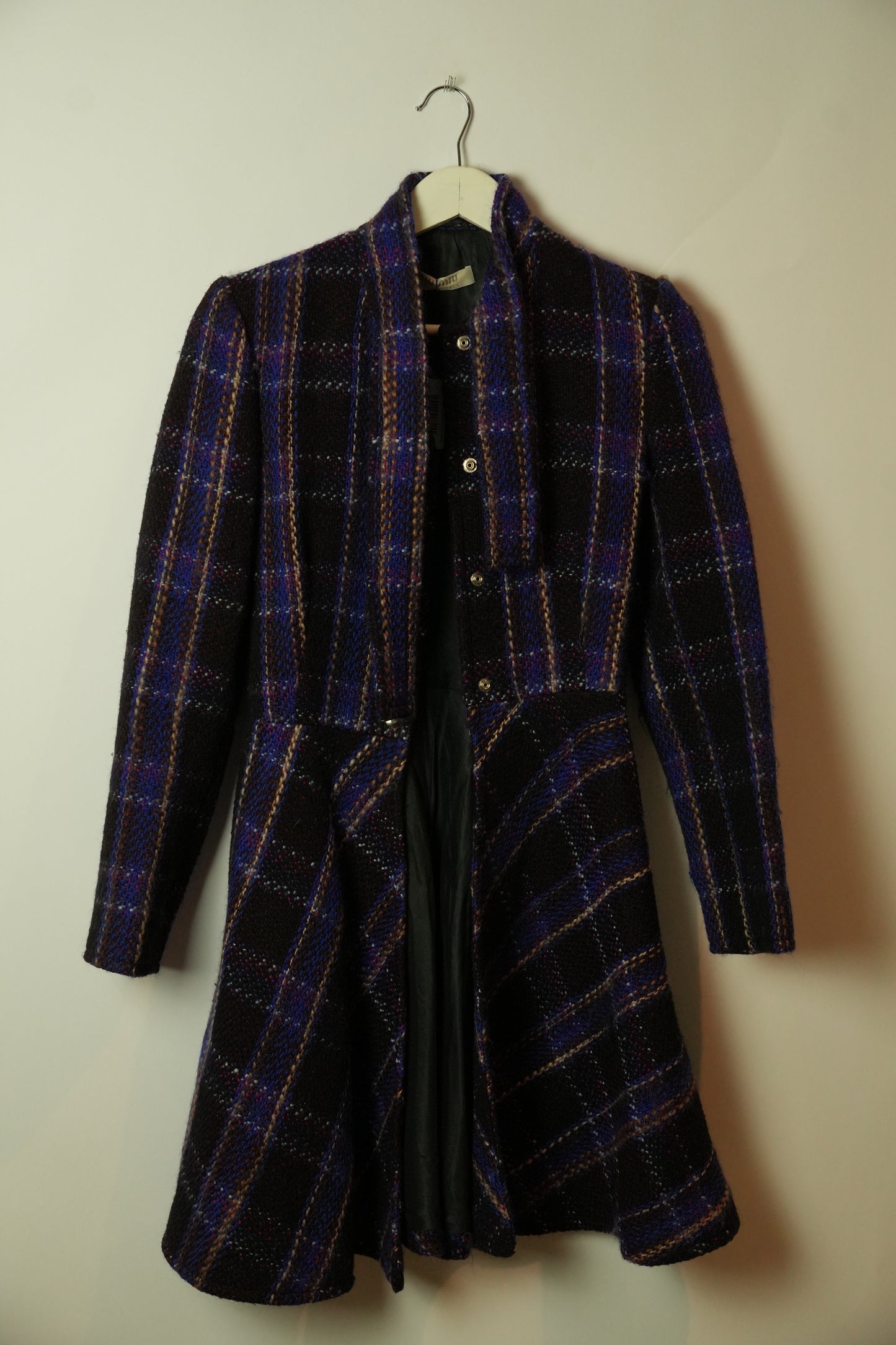 Miu Miu Check Tweed Snap Button Flare Coat
