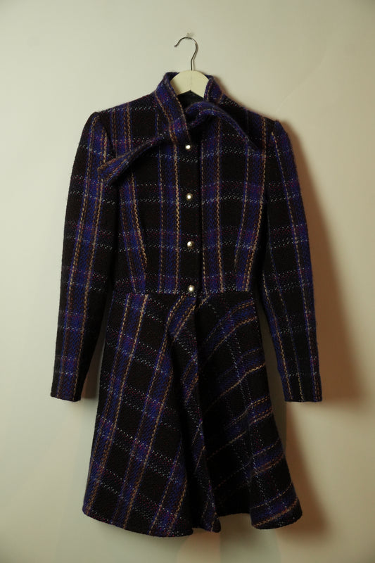 Miu Miu Check Tweed Snap Button Flare Coat