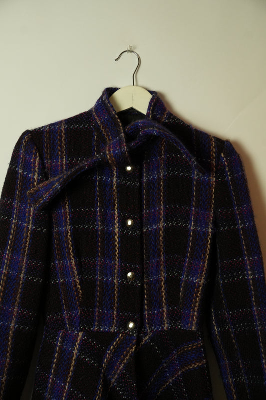 Miu Miu Check Tweed Snap Button Flare Coat