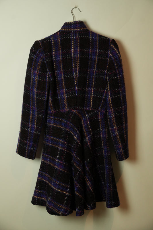 Miu Miu Check Tweed Snap Button Flare Coat