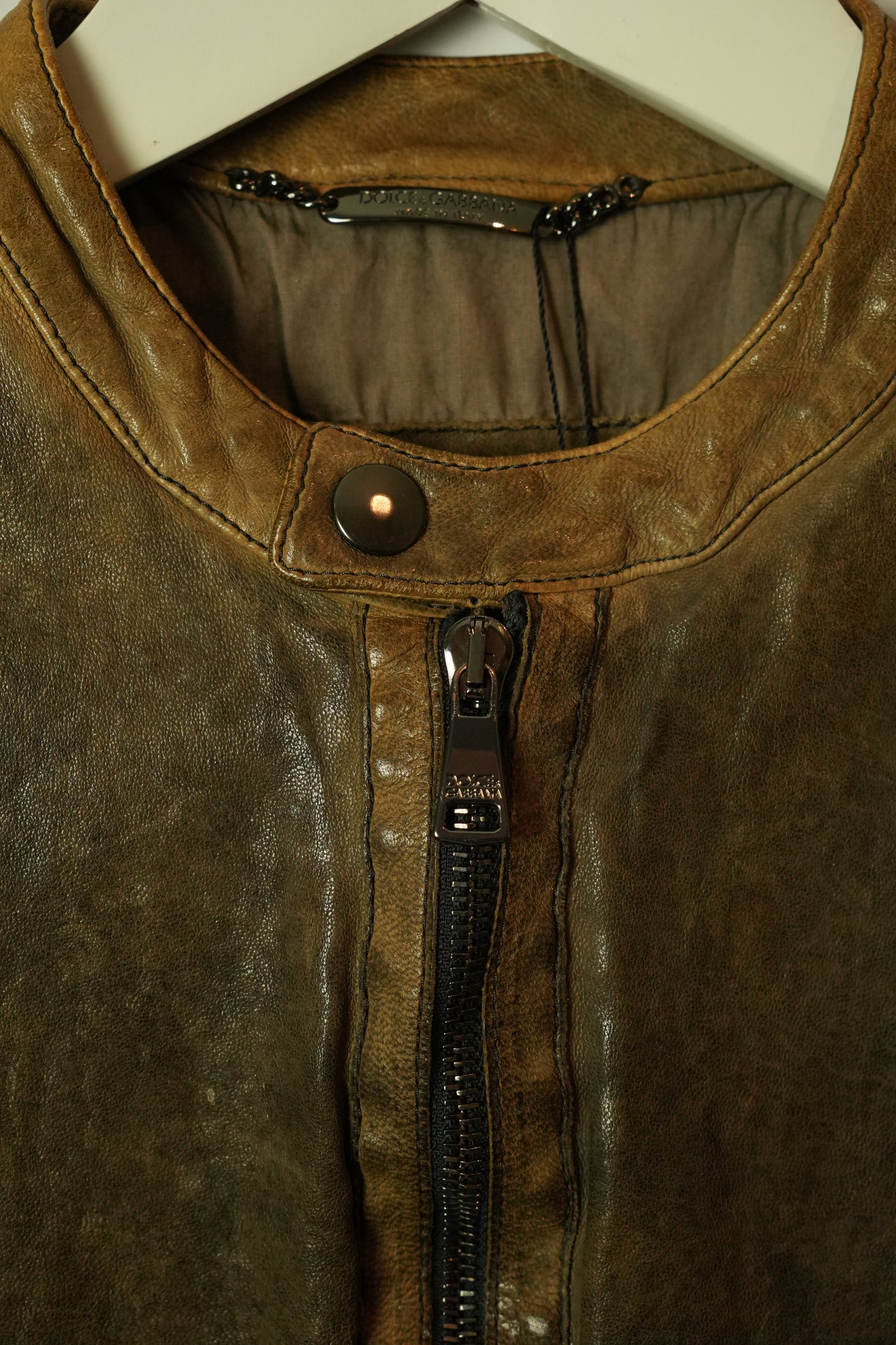 Dolce & Gabbana Tan Lamb Leather Jacket w Cotton Insert Mens