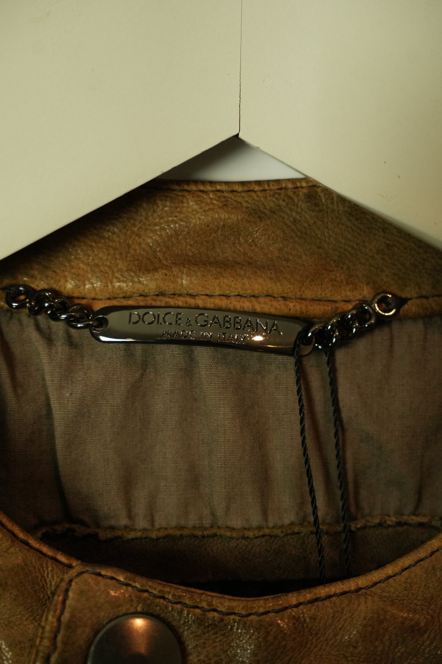 Dolce & Gabbana Tan Lamb Leather Jacket w Cotton Insert Mens