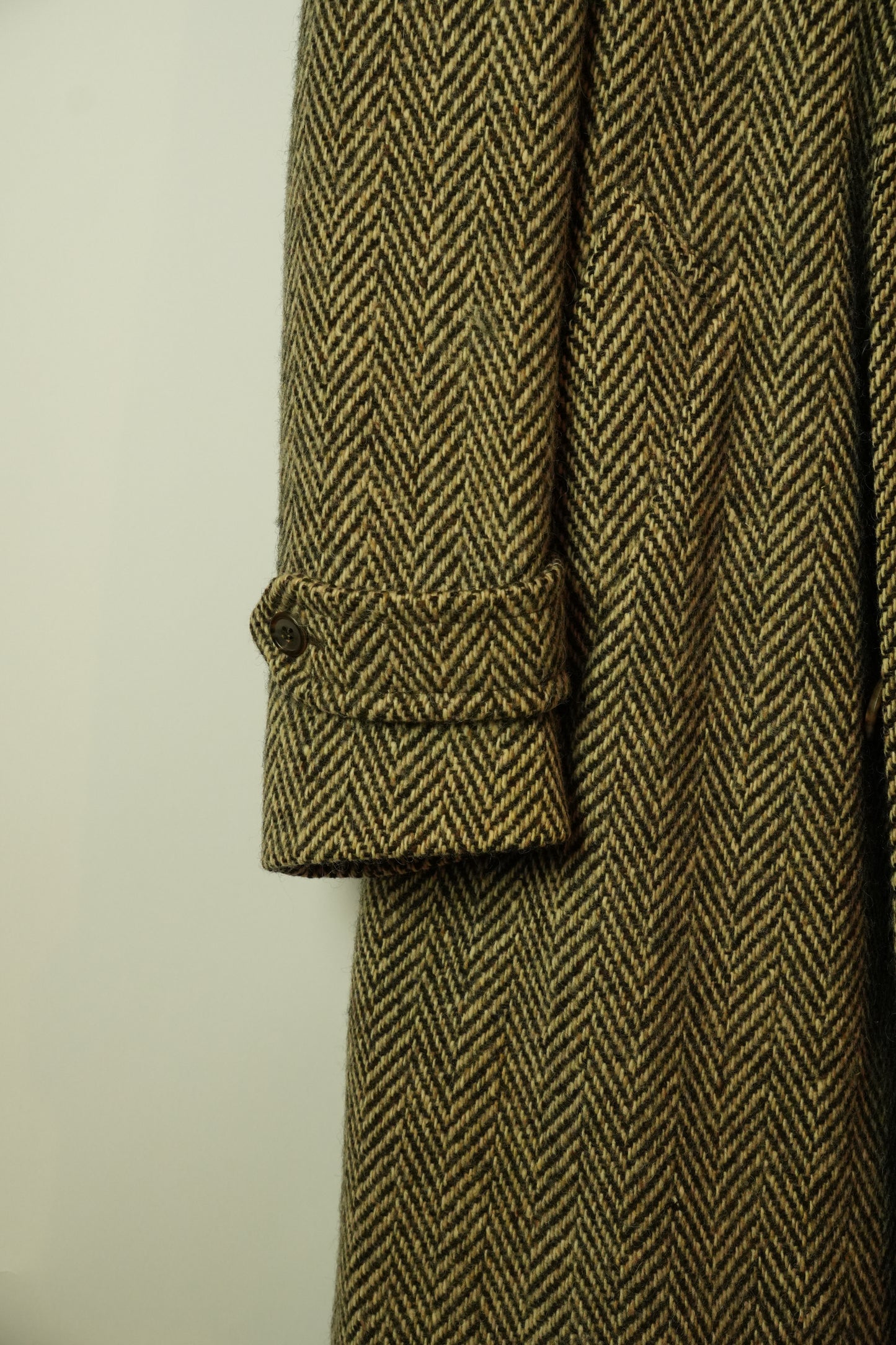 Aquascutum Herringbone Wool Coat w Fur Collar