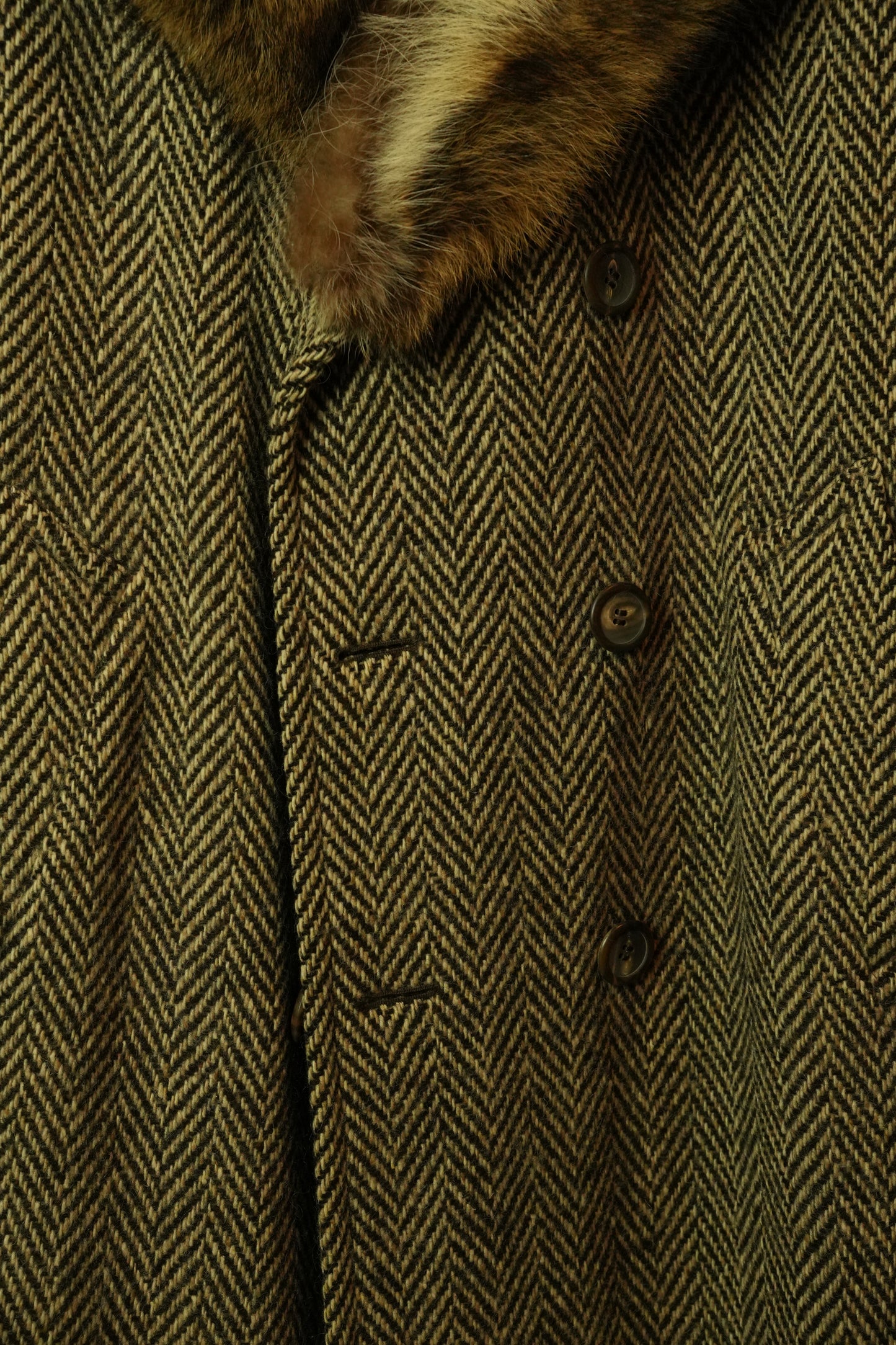 Aquascutum Herringbone Wool Coat w Fur Collar