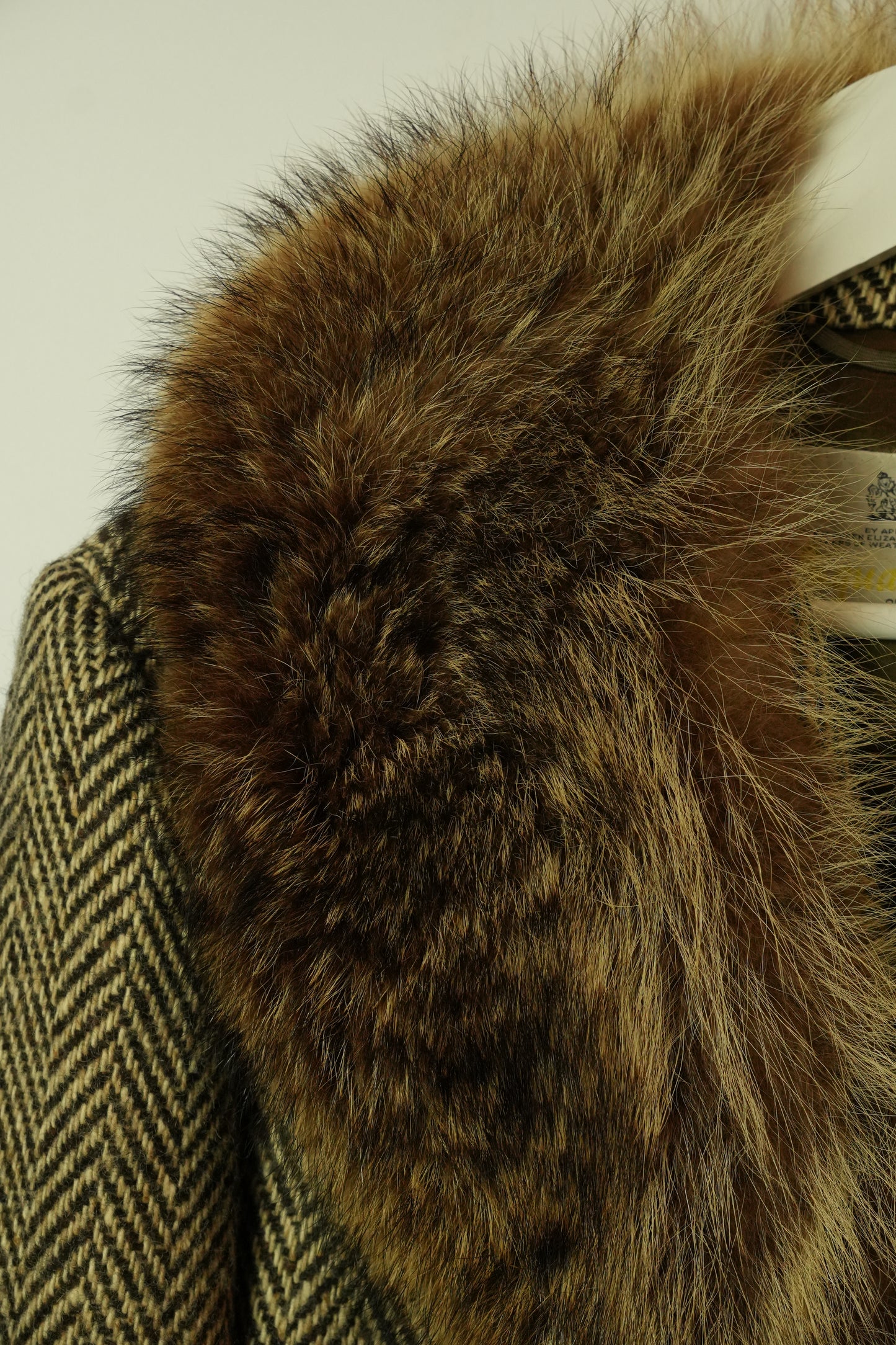 Aquascutum Herringbone Wool Coat w Fur Collar