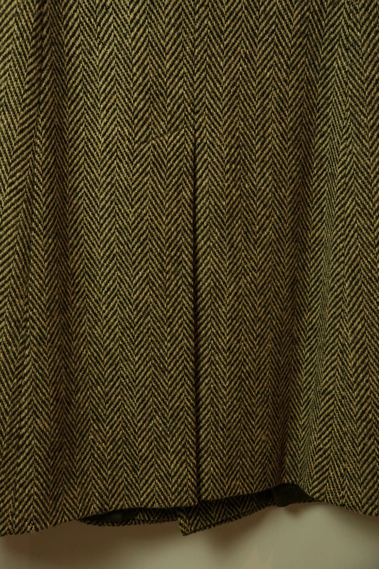 Aquascutum Herringbone Wool Coat w Fur Collar