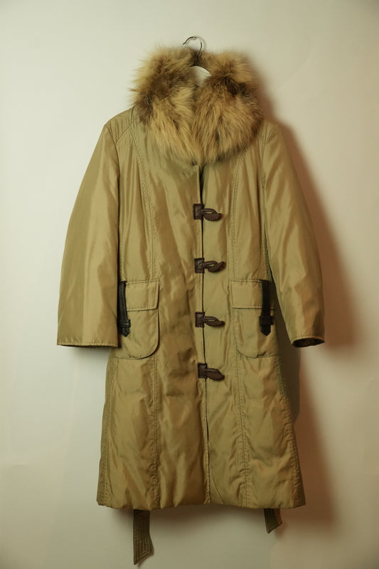 Balmain Beige Down Coat w Fur Collar