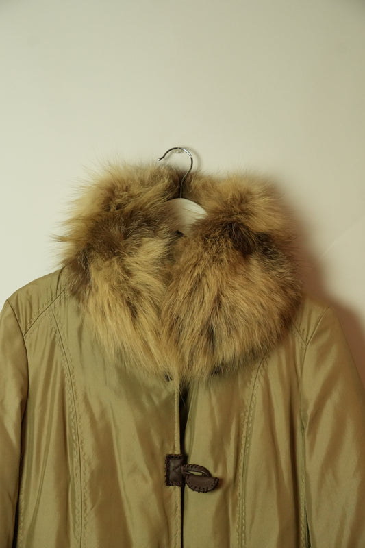 Balmain Beige Down Coat w Fur Collar