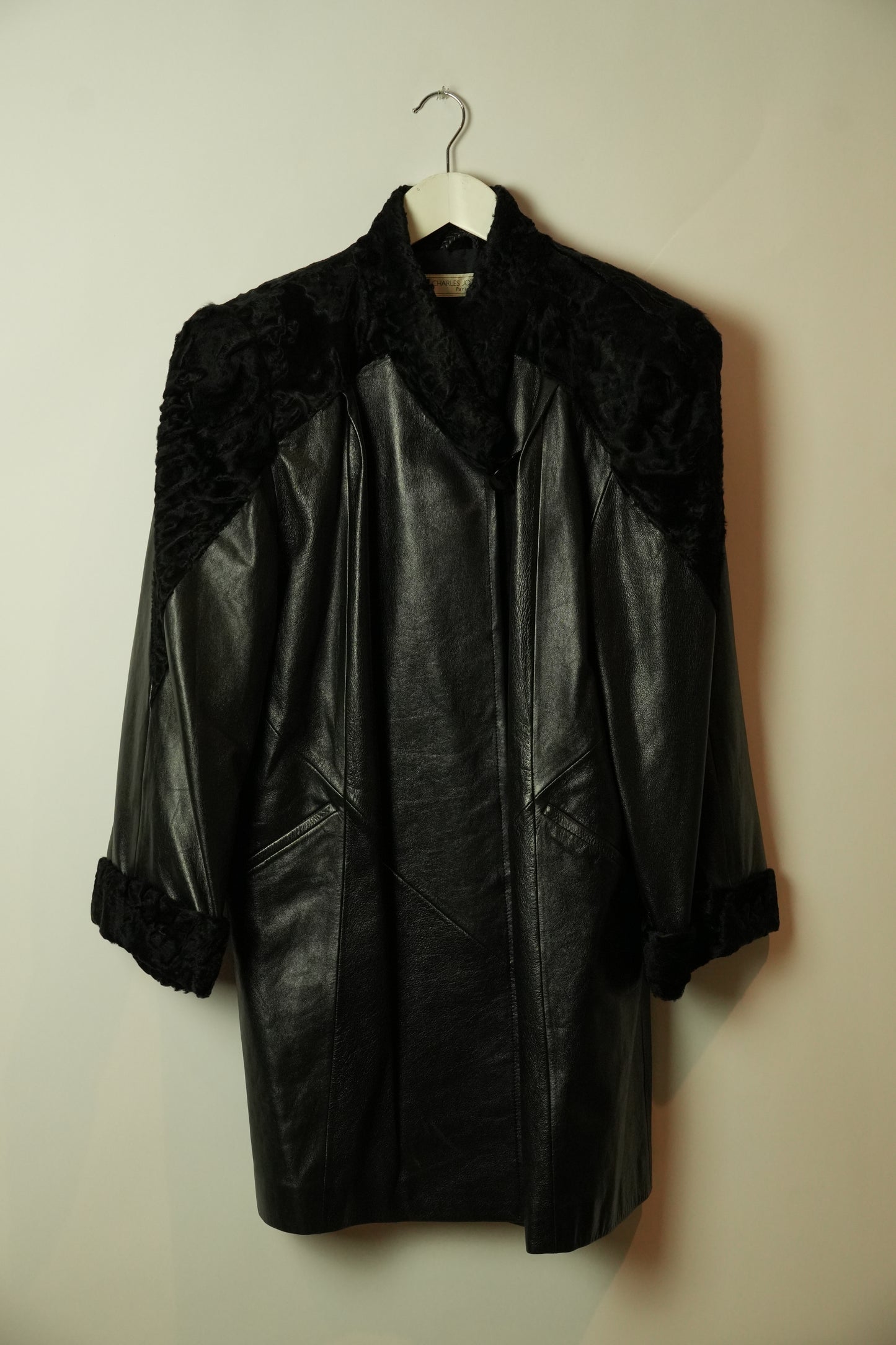 Charles Jourdan Lamb Leather Fur Shoulder Coat