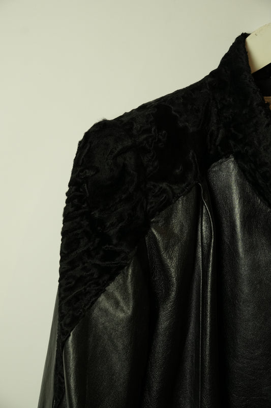 Charles Jourdan Lamb Leather Fur Shoulder Coat
