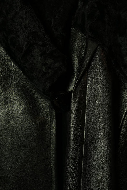 Charles Jourdan Lamb Leather Fur Shoulder Coat