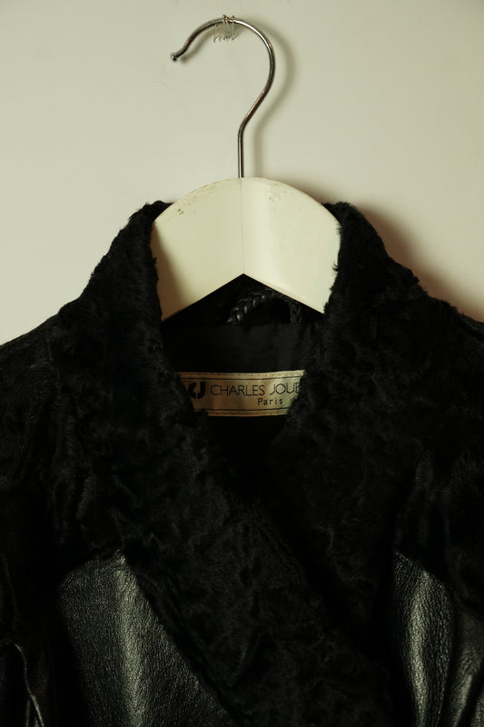 Charles Jourdan Lamb Leather Fur Shoulder Coat