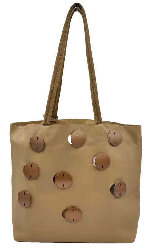 Prada Nude Leather Beige Grommet Metal Plates Handbag