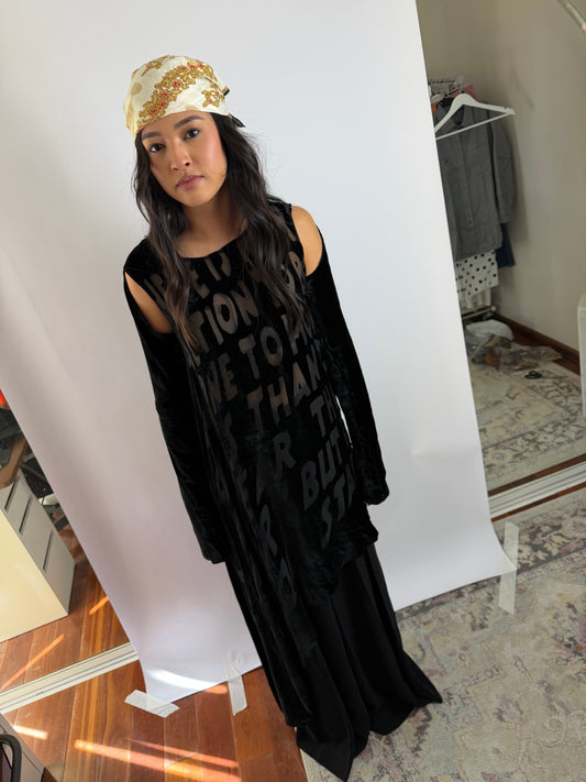 MM6 Maison Margiela Velour Dress, Knee-Length LS Assymetrical Script Sz38