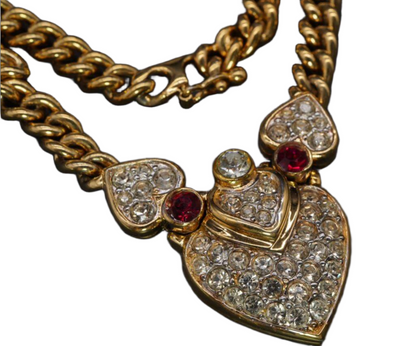 Nina Ricci Gold Chain Rhinestone Heart Necklace 38cm